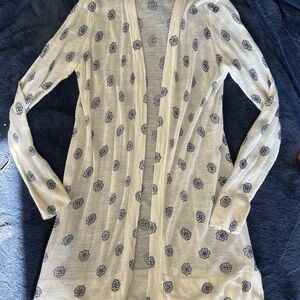 LOFT Cream and Navy Floral Cardigan